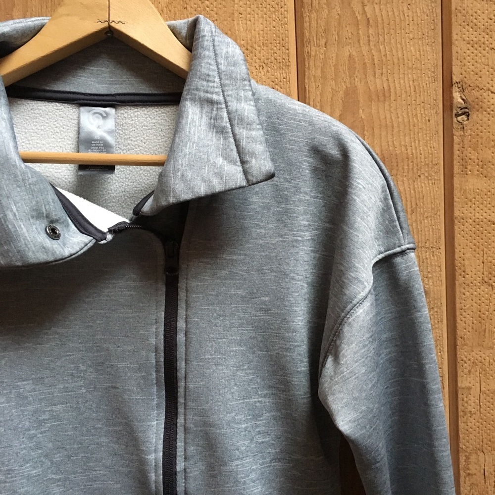 Champion Full Zip Jacket Two-Tone Gray Lightweight Pockets Thumbholes